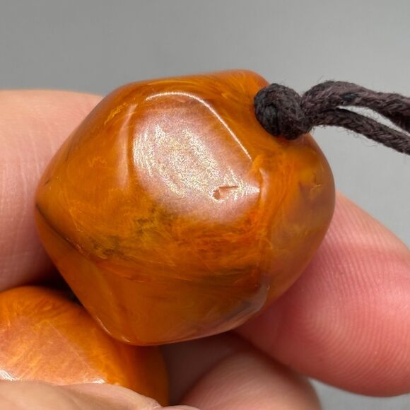 Vintage Butterscotch Bakelite Chunky Faceted Catalin Bead Necklace Marbled 19" - Picture 6 of 11